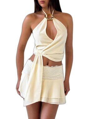 Indigo Mini Skirt for Women - Lace Waistband & Tiered Hem, Cute Summer Style
